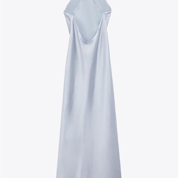 Zara Icy Blue SATIN DRESS WITH SPAGHETTI STRAPS NWT Size  XXL - Picture 5 of 16